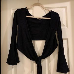 Black Wrap-Around Long Sleeve Top